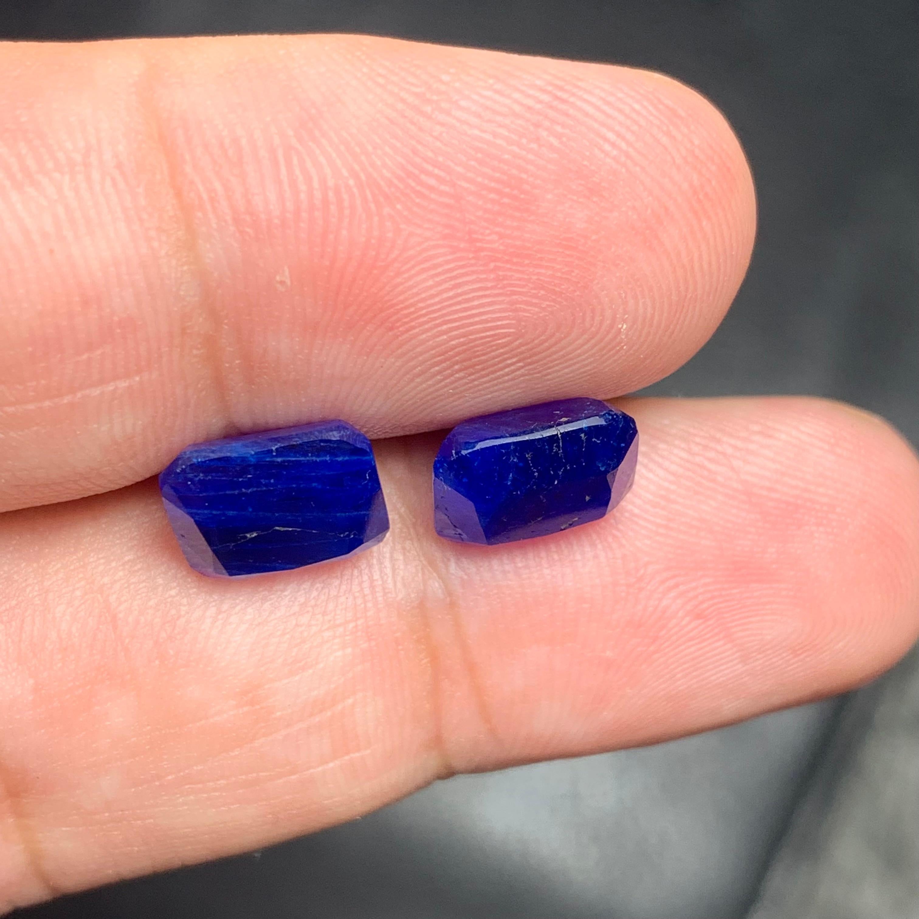 Loose Hauyne / Hauynite Pair 

Weight: 4.95 Carats
Dimension: 9 x 7.7 x 5.5 Mm
                    8.9 x 7.8 x 5.6 Mm 
Sizes: 2.50 And 2.45 Carat 
Origin: Badakhshan Afghanistan
Shape: Cushion 
Color: Blue
Family: Sodalite
Treatment: