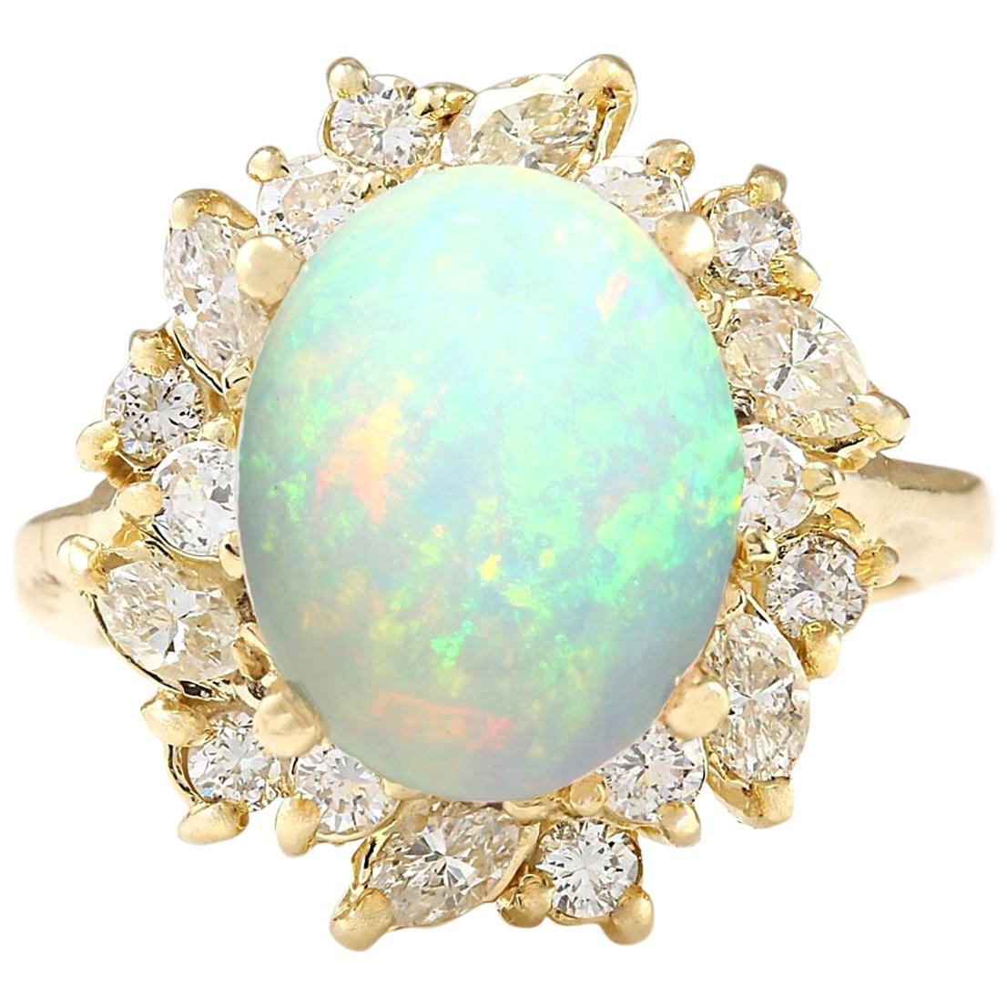 4.95 Carat Natural Opal 18 Karat Yellow Gold Diamond Ring