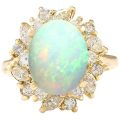 4.95 Carat Natural Opal 18 Karat Yellow Gold Diamond Ring