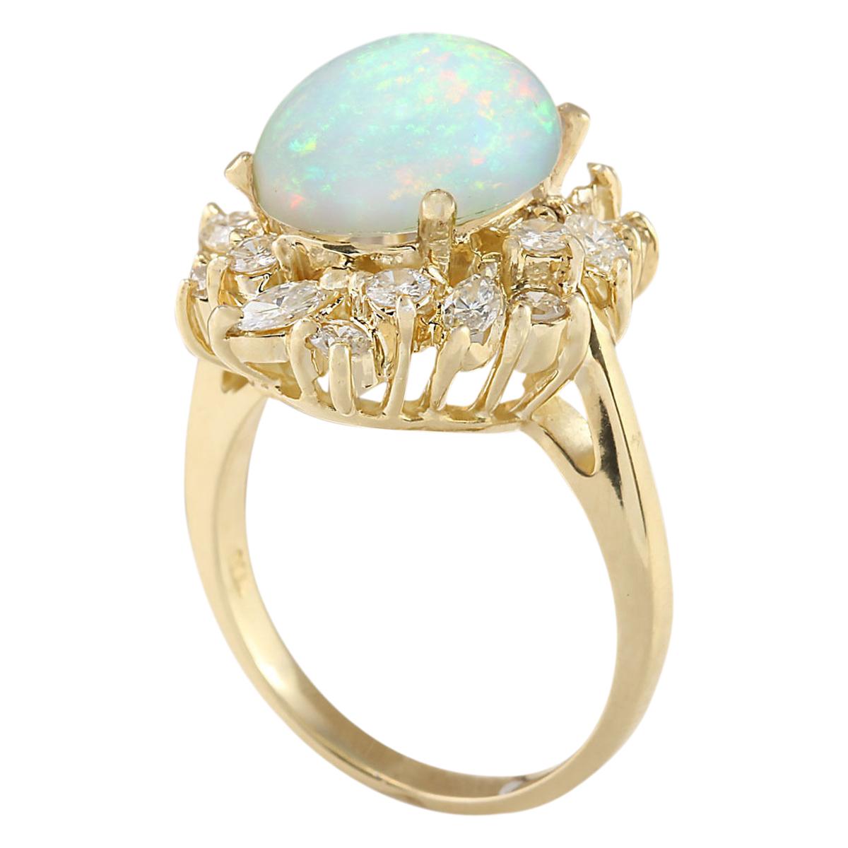 Oval Cut Natural Opal Diamond Ring In 14Karat Yellow Gold For Sale