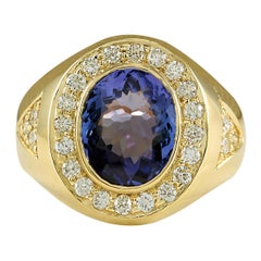 Natural Tanzanite Diamond Ring In 14 Karat Yellow Gold 