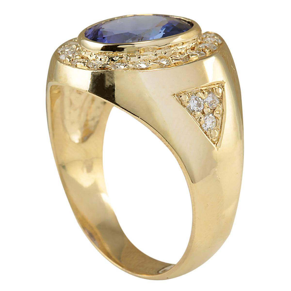 Oval Cut Natural Tanzanite Diamond Ring In 14 Karat Yellow Gold  For Sale