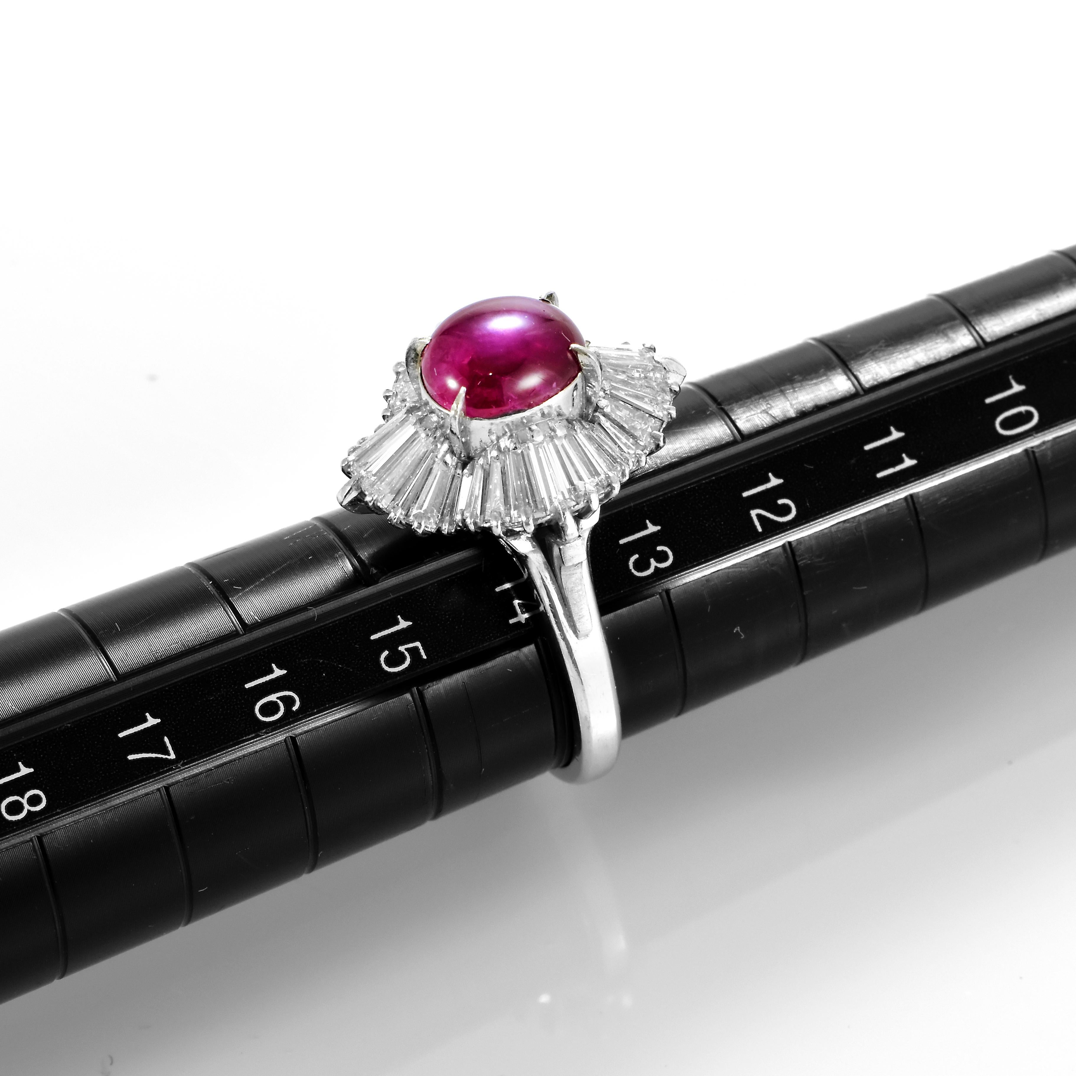 4.95 Carat Natural Untreated Burmese Star Ruby and Diamond Ring Made in Platinum For Sale 4