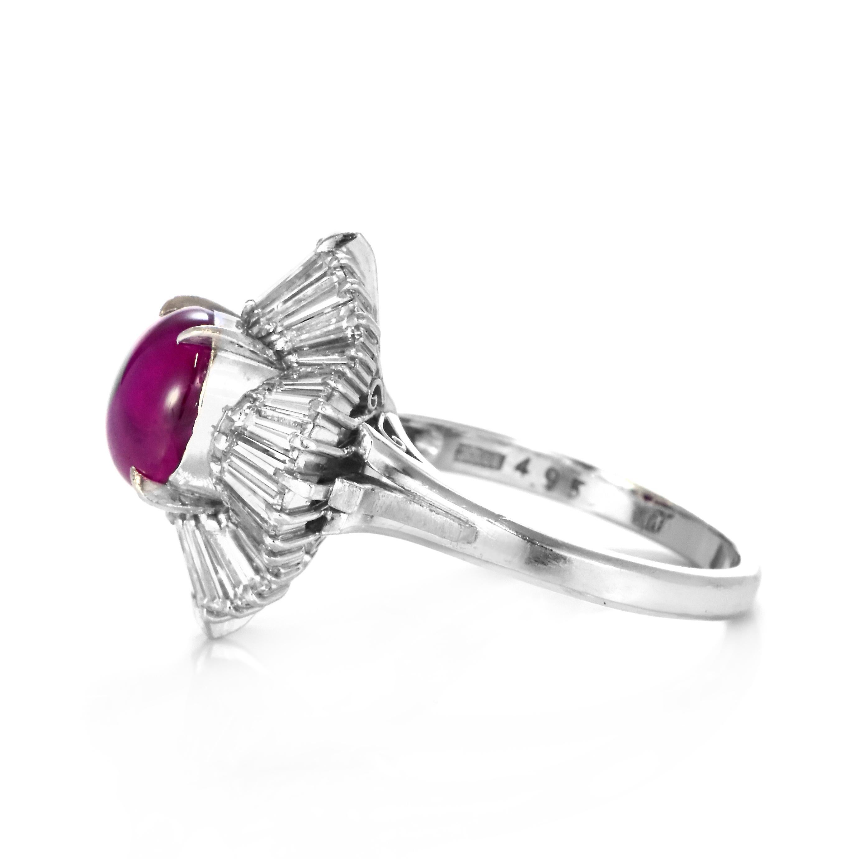 4.95 Carat Natural Untreated Burmese Star Ruby and Diamond Ring Made in Platinum For Sale 5