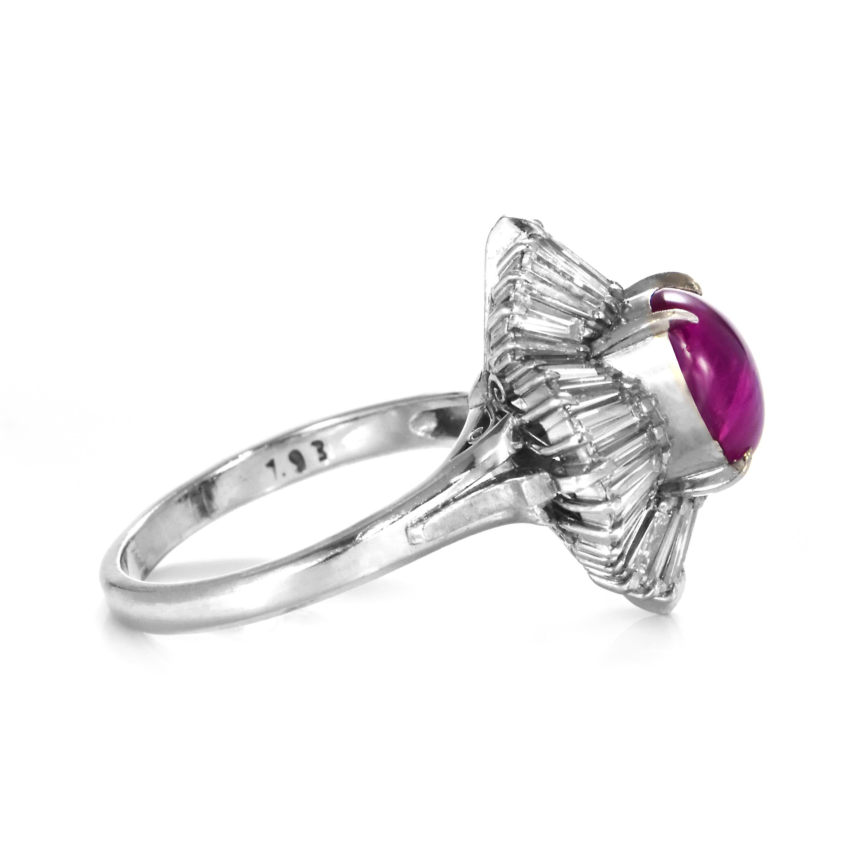 4.95 Carat Natural Untreated Burmese Star Ruby and Diamond Ring Made in Platinum For Sale 6