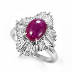 4.95 Carat Natural Untreated Burmese Star Ruby and Diamond Ring Made in Platinum