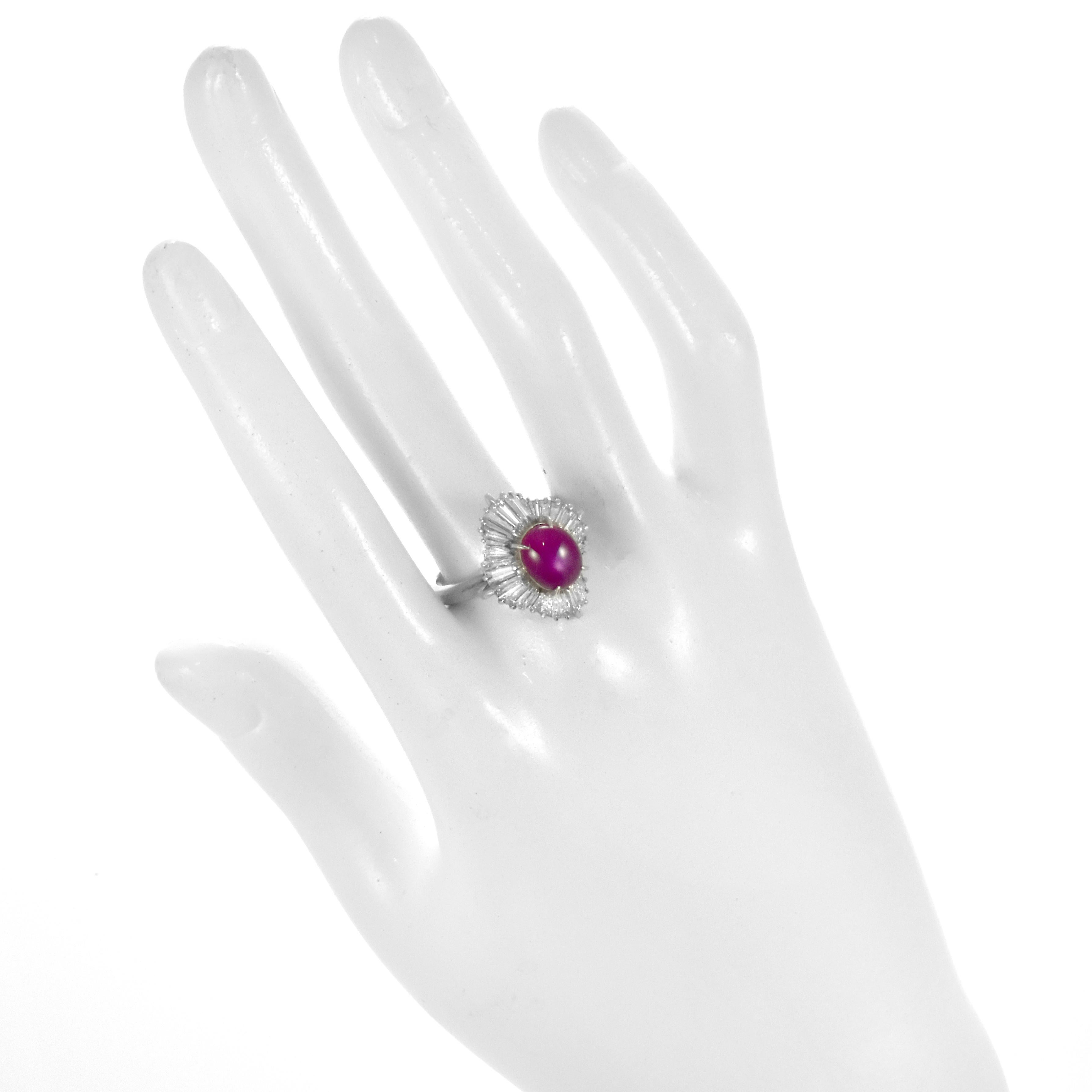 Women's 4.95 Carat Natural Untreated Burmese Star Ruby and Diamond Ring Made in Platinum For Sale
