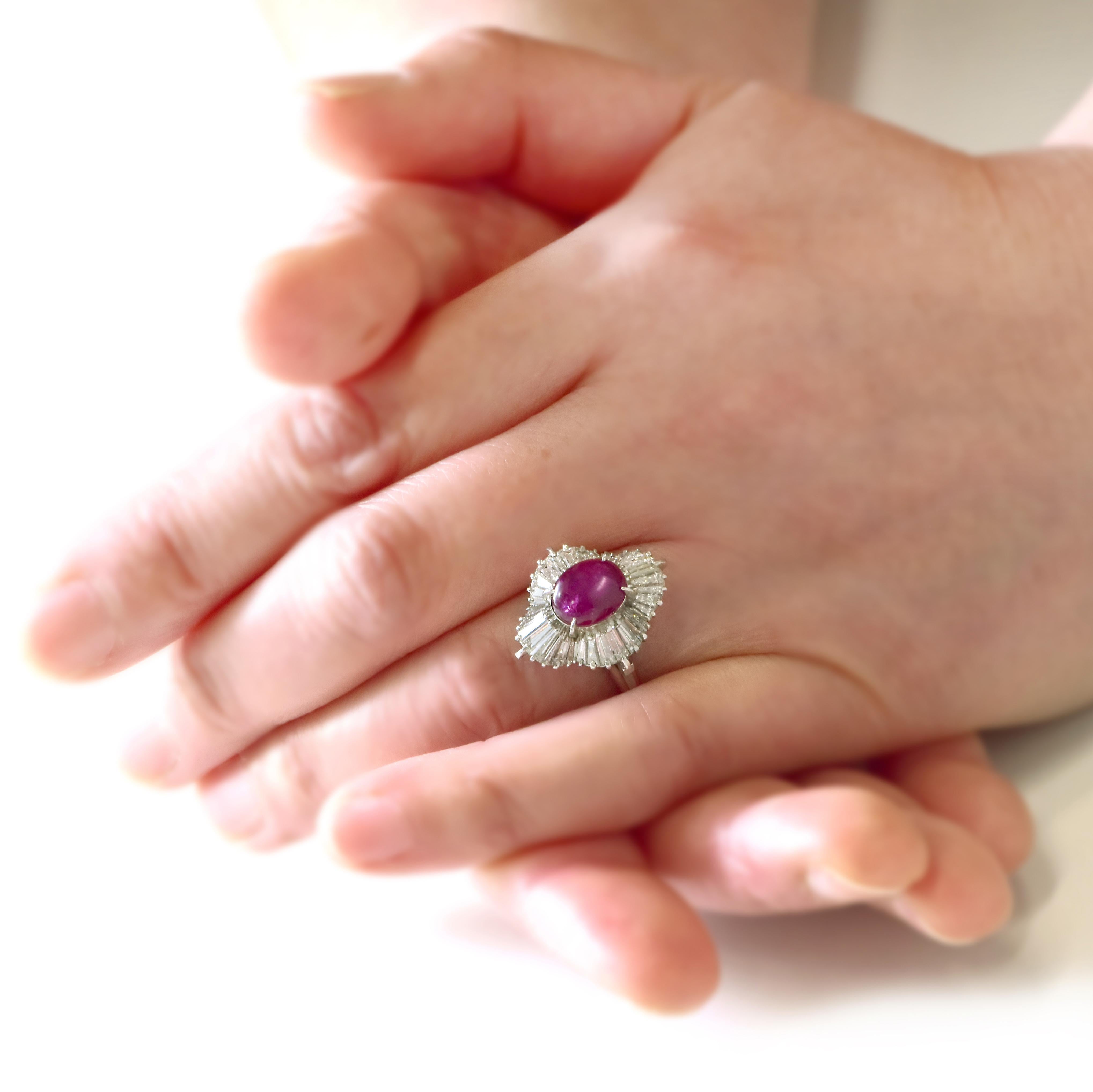 4.95 Carat Natural Untreated Burmese Star Ruby and Diamond Ring Made in Platinum For Sale 1