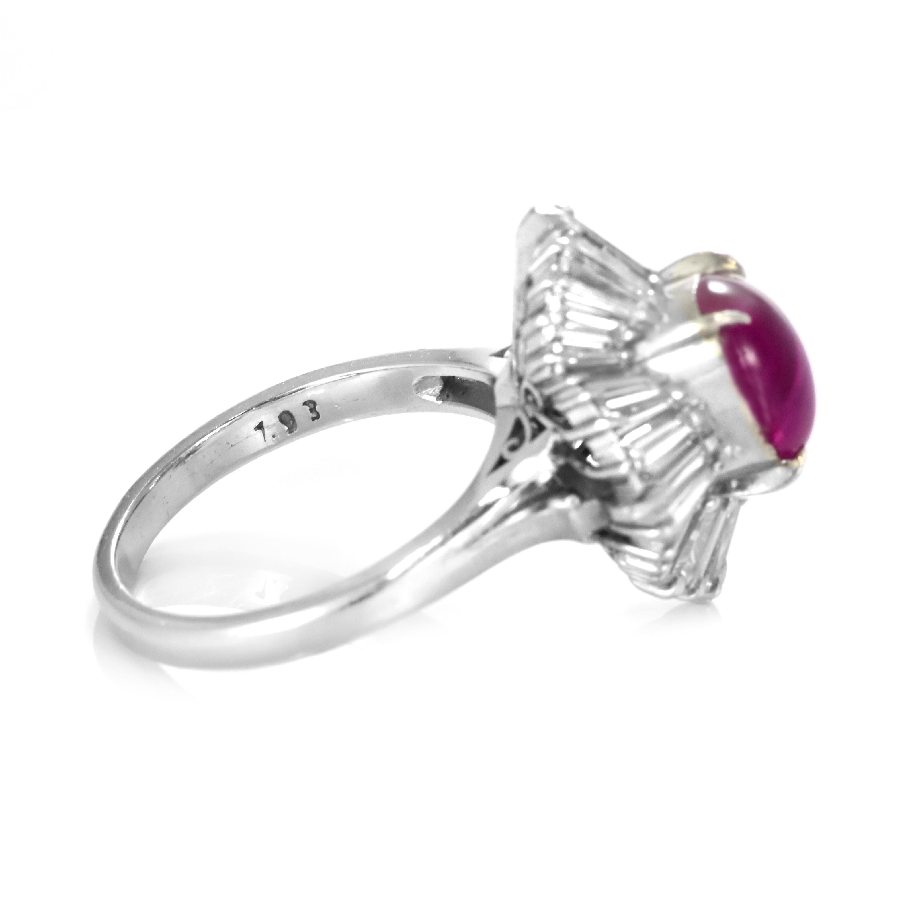 4.95 Carat Natural Untreated Burmese Star Ruby and Diamond Ring Made in Platinum For Sale 3