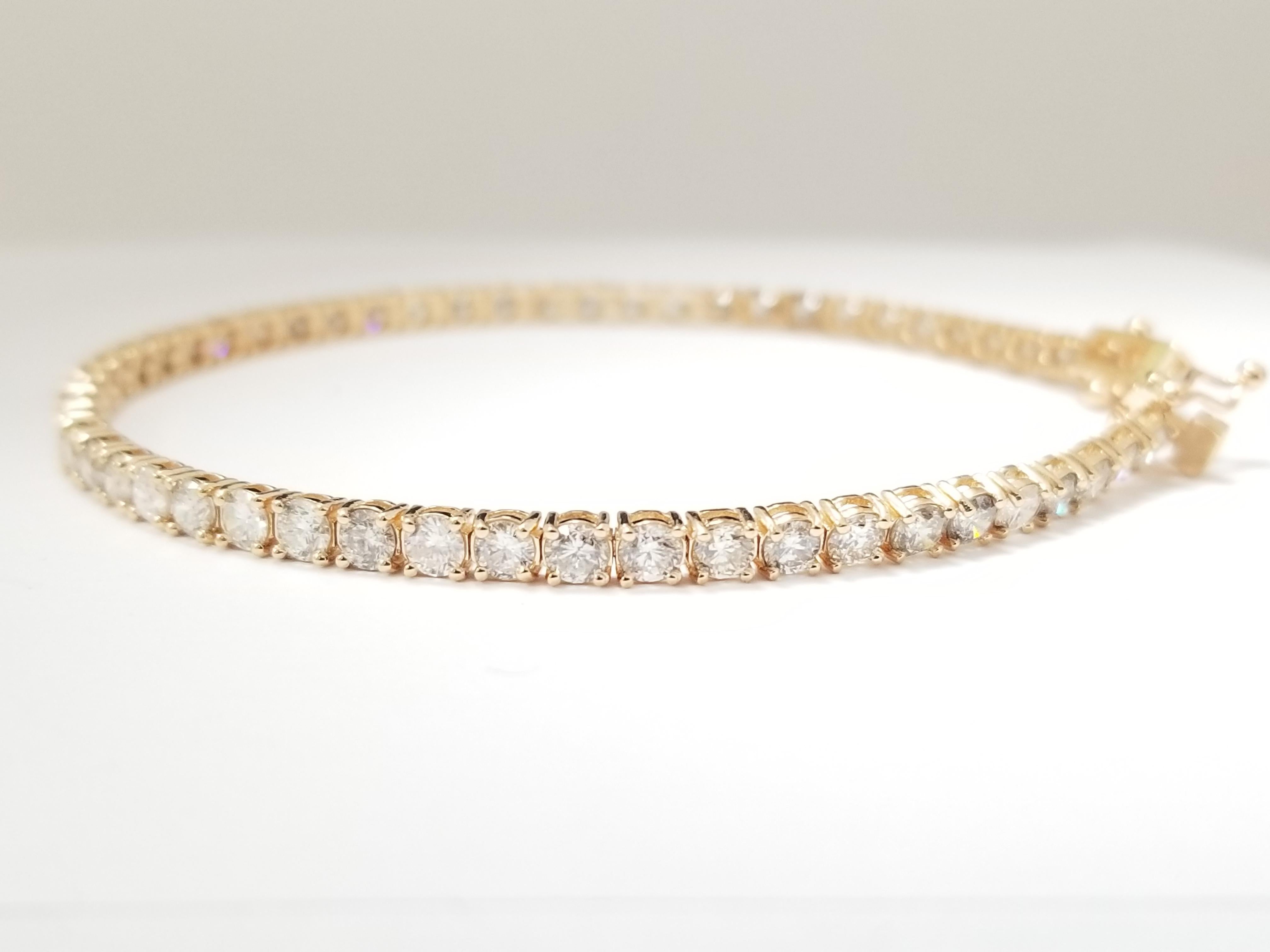Taglio rotondo Bracciale tennis con diamanti taglio brillante rotondo da 4,95 carati, oro rosa 14 carati