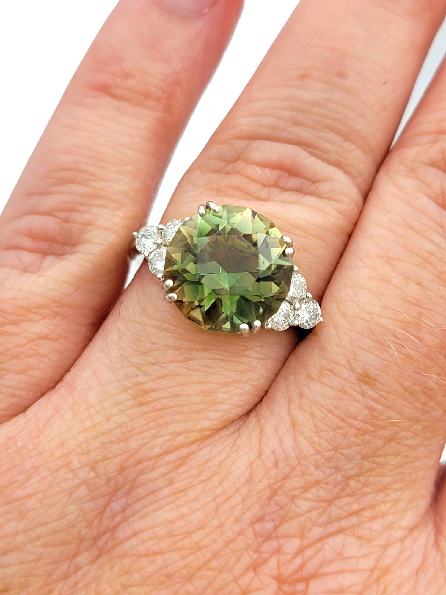4.95 Carat Round Natural Green Amethyst Ring with Diamonds 14 Karat White Gold For Sale 4