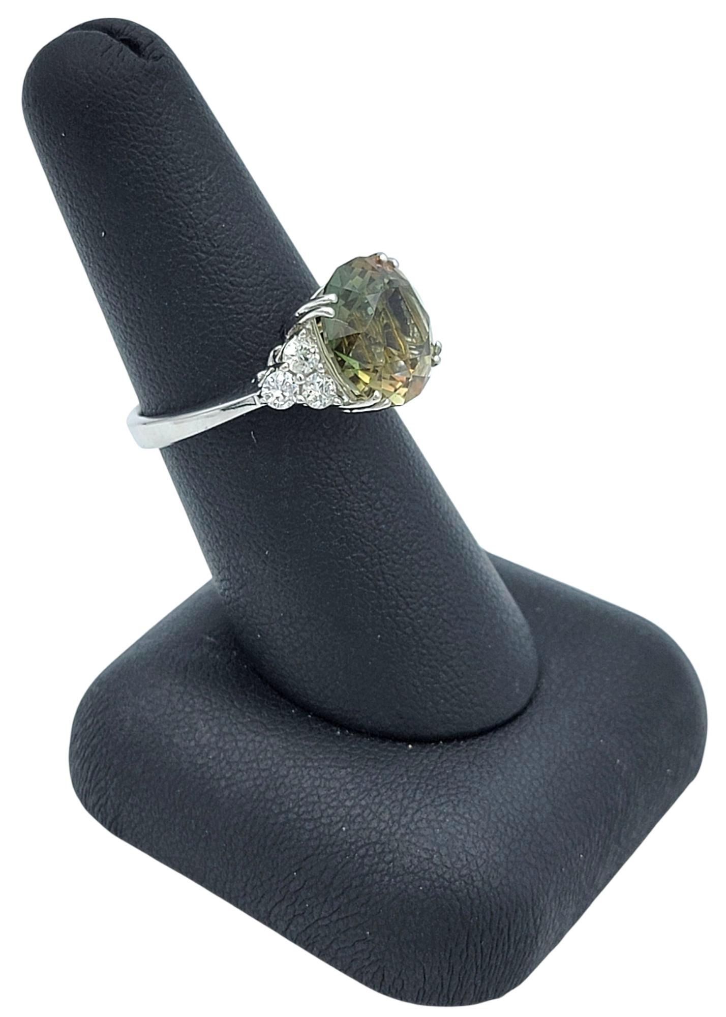 4.95 Carat Round Natural Green Amethyst Ring with Diamonds 14 Karat White Gold For Sale 6