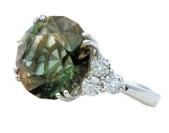 4.95 Carat Round Natural Green Amethyst Ring with Diamonds 14 Karat White Gold