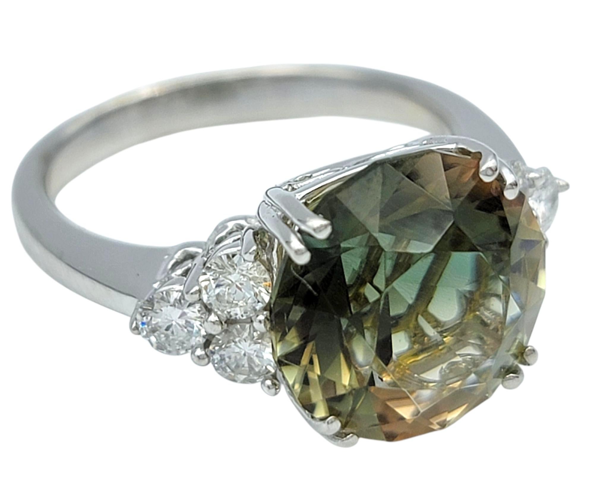 4.95 Carat Round Natural Green Amethyst Ring with Diamonds 14 Karat White Gold In Good Condition For Sale In Scottsdale, AZ