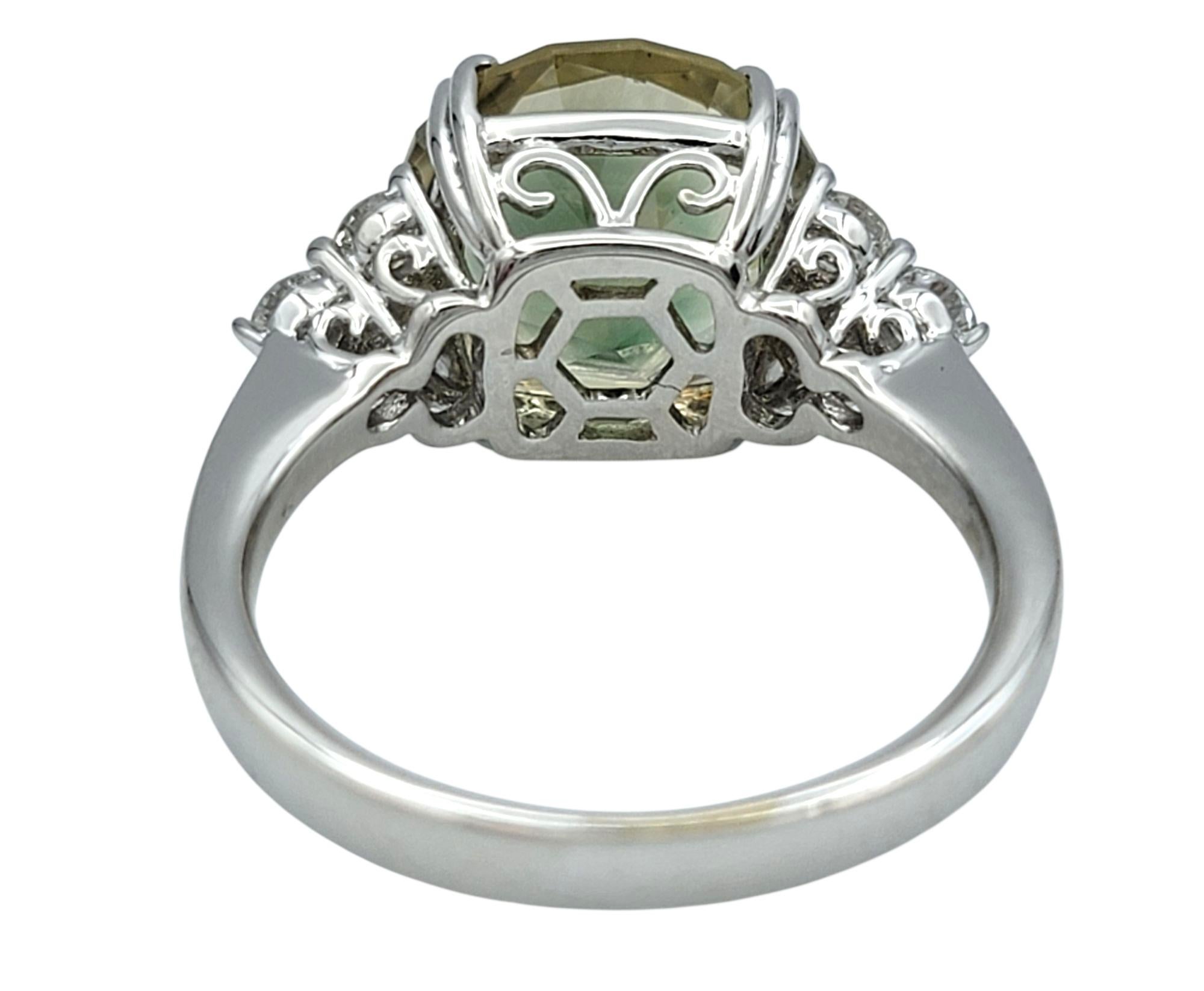 4.95 Carat Round Natural Green Amethyst Ring with Diamonds 14 Karat White Gold For Sale 1