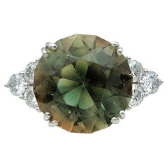 4.95 Carat Round Natural Green Amethyst Ring with Diamonds 14 Karat White Gold