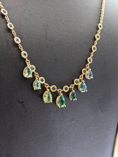 4.95 carat Sapphire Emerald Aquamarine Tourmaline necklace 18k yellow gold