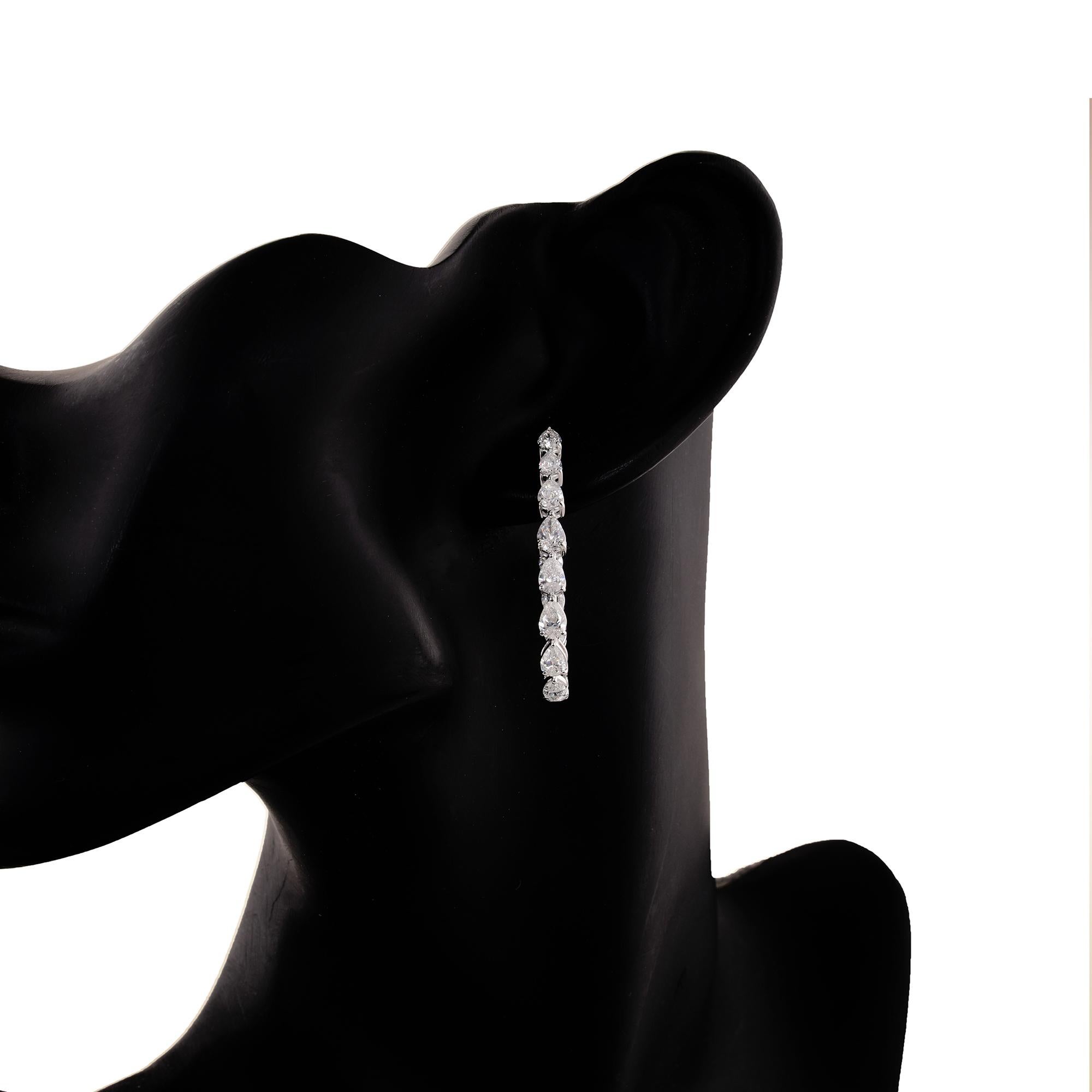 Modern 4.95 Carat SI Clarity HI Color Pear Diamond Hoop Earrings 14 Karat White Gold For Sale