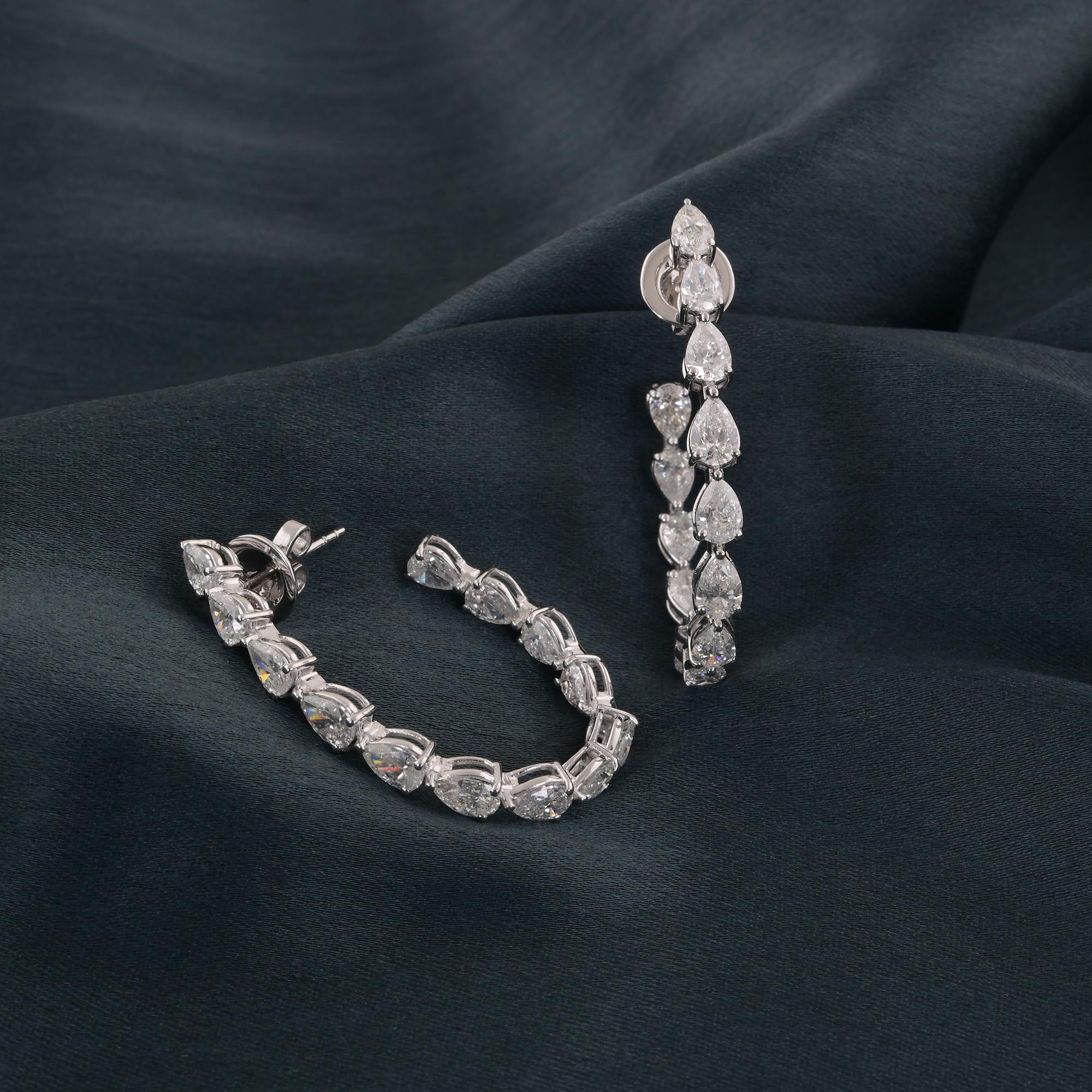 Pear Cut 4.95 Carat SI Clarity HI Color Pear Diamond Hoop Earrings 14 Karat White Gold For Sale