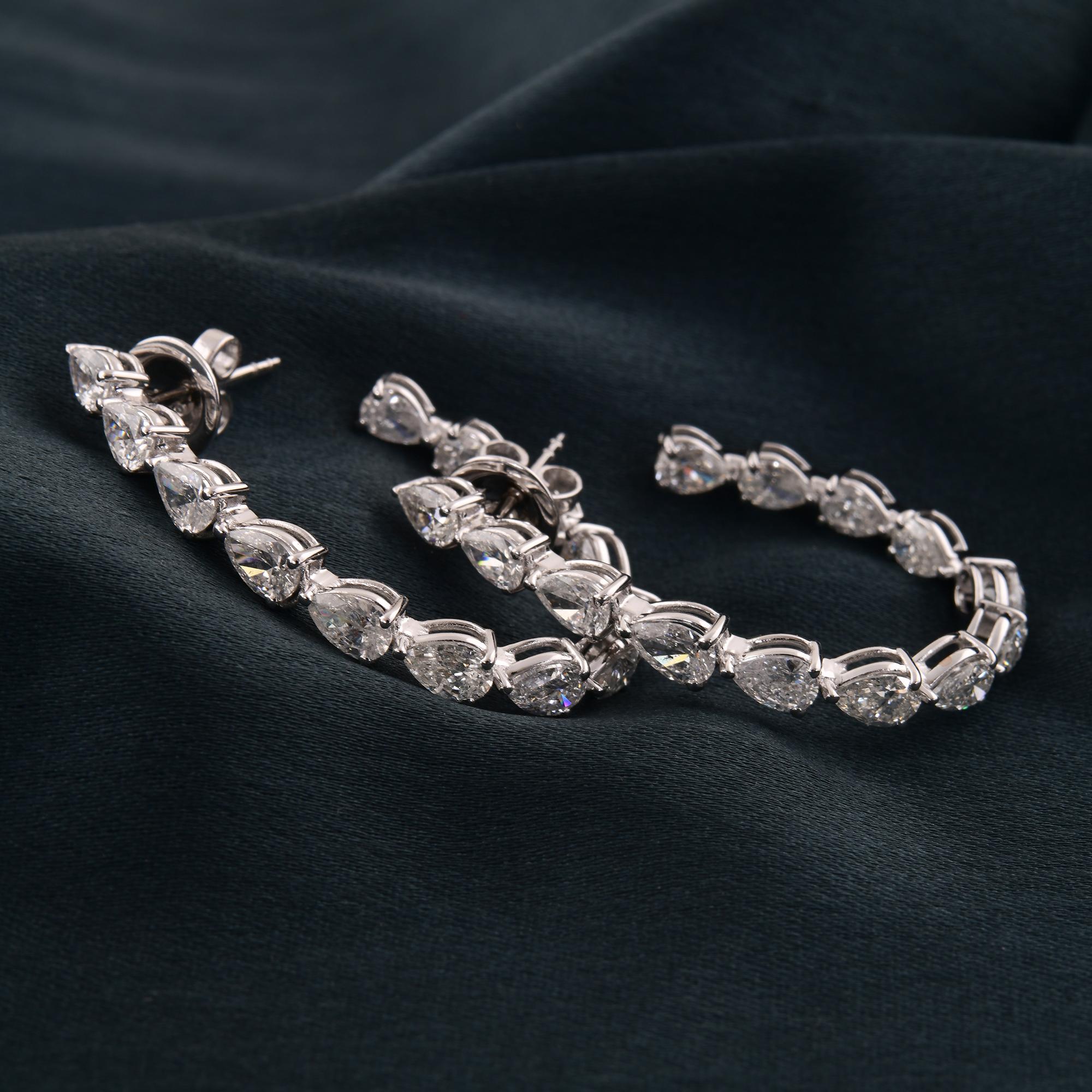 Women's 4.95 Carat SI Clarity HI Color Pear Diamond Hoop Earrings 14 Karat White Gold For Sale