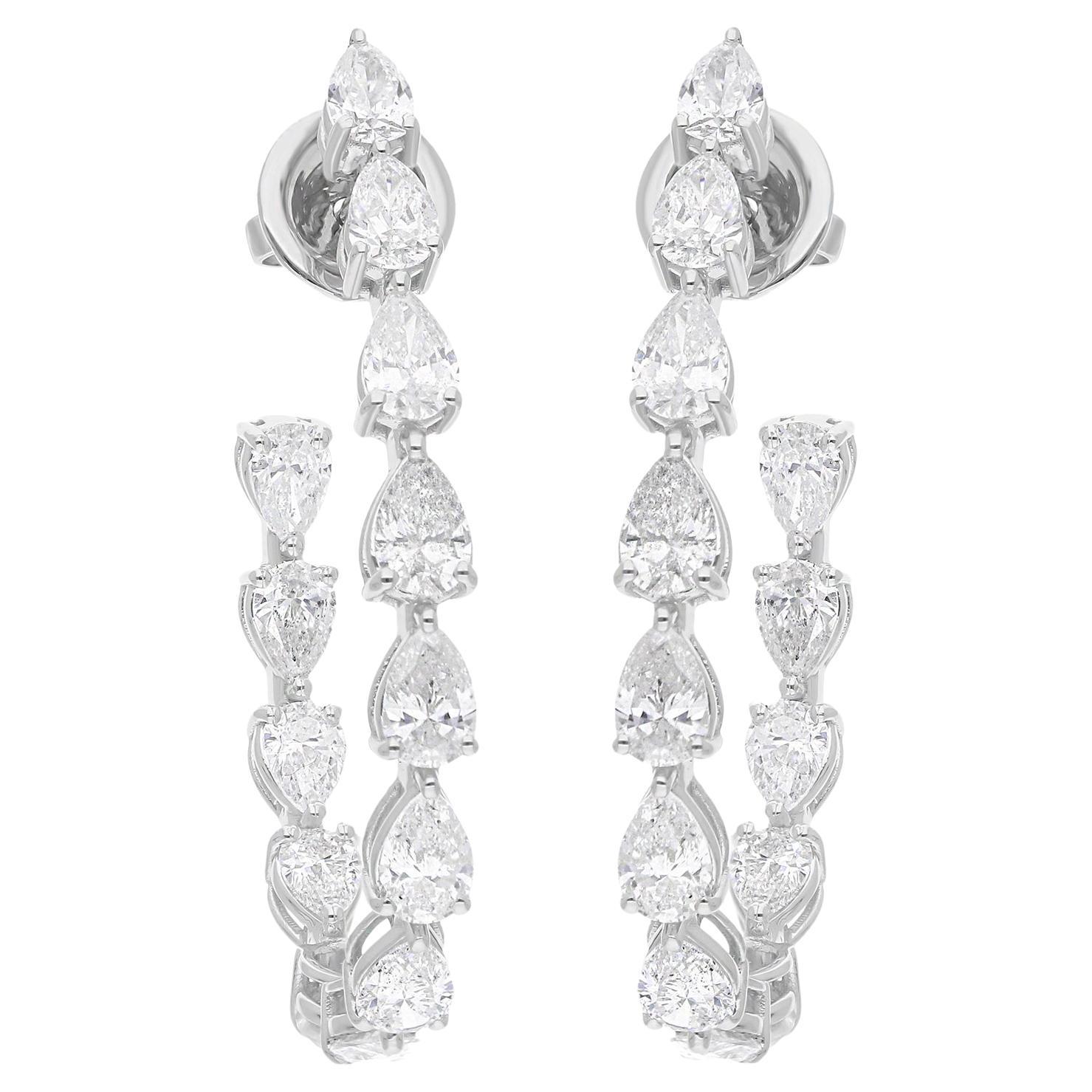 4.95 Carat SI Clarity HI Color Pear Diamond Hoop Earrings 14 Karat White Gold For Sale