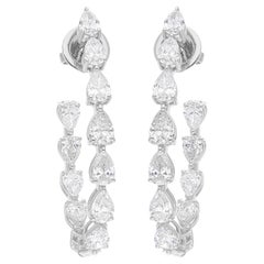 4.95 Carat SI Clarity HI Color Pear Diamond Hoop Earrings 14 Karat White Gold
