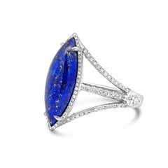 Roman Malakov 4.95 Carats Marquise Cut Lapis Lazuli & Diamond Fashion Ring