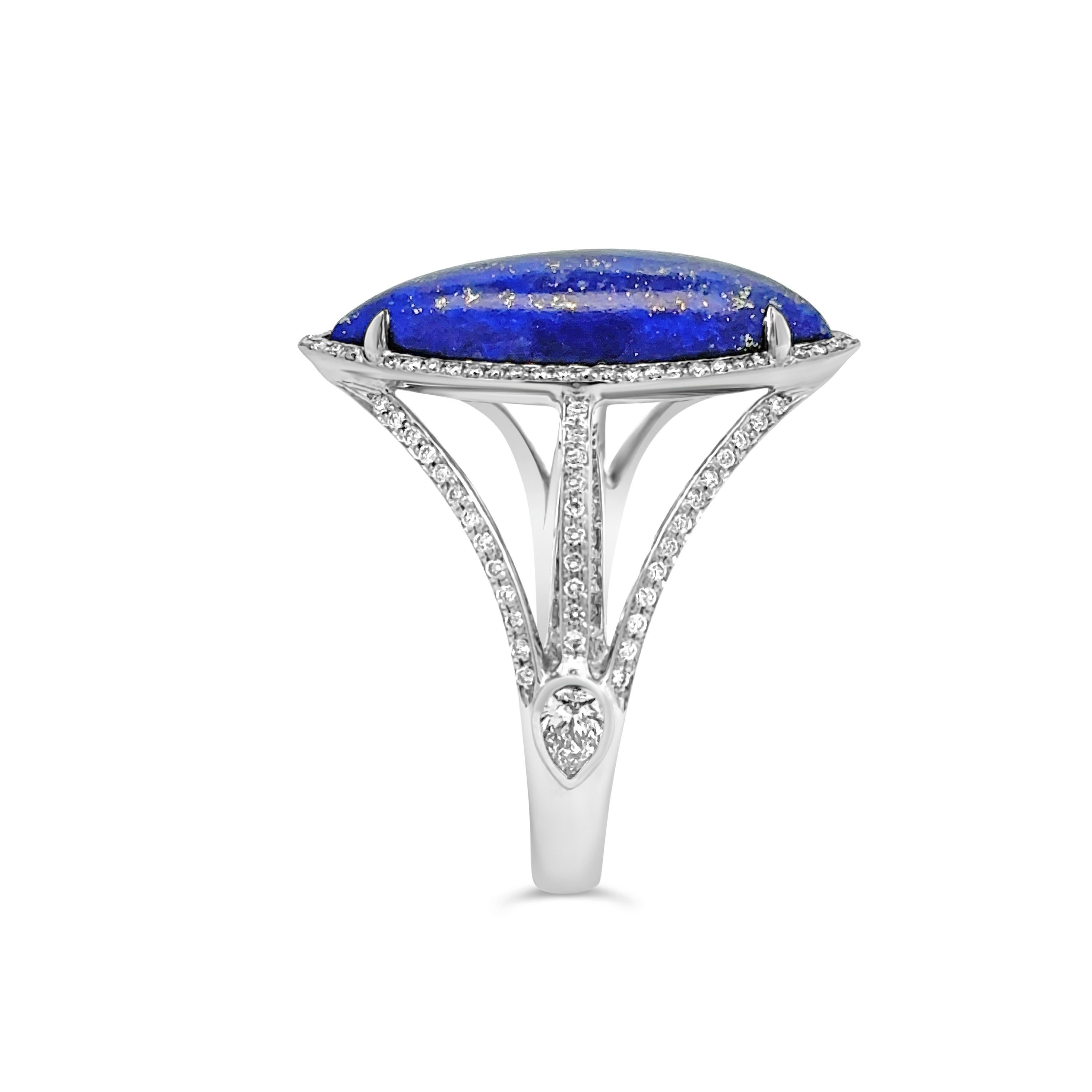 Contemporary Roman Malakov 4.95 Carats Marquise Cut Lapis Lazuli & Diamond Fashion Ring For Sale