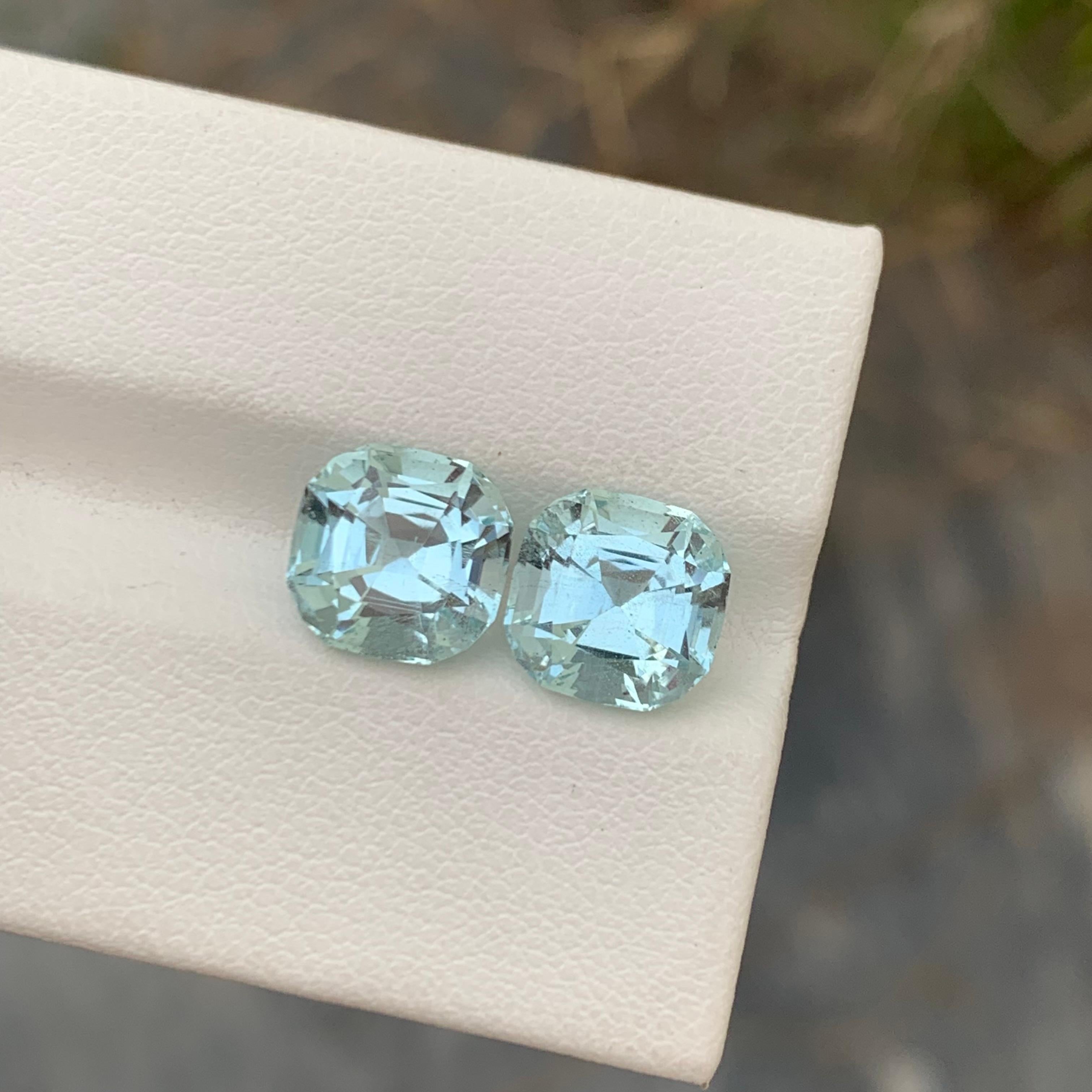 Cushion Cut 4.95 Carats Natural Loose Slightly Included Aquamarine Pair For Earrings For Sale