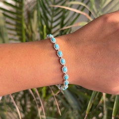4,95 ct Turchese Halo Cubic Zirconia Bracciale Tennis in Argento Regalo per la Laurea