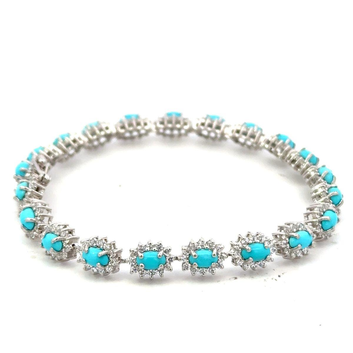 4.95 ct Turquoise Halo Cubic Zirconia Tennis Silver Bracelet Gift for Graduation For Sale 1