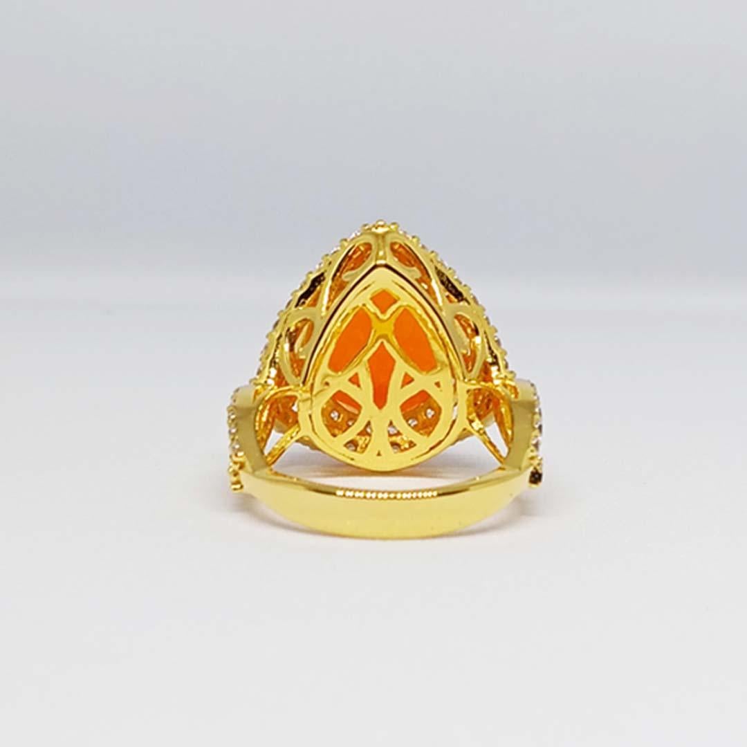 6.82 cts Orange Opal Ring. Sterling Silver on 18K gold Plated For Sale 4