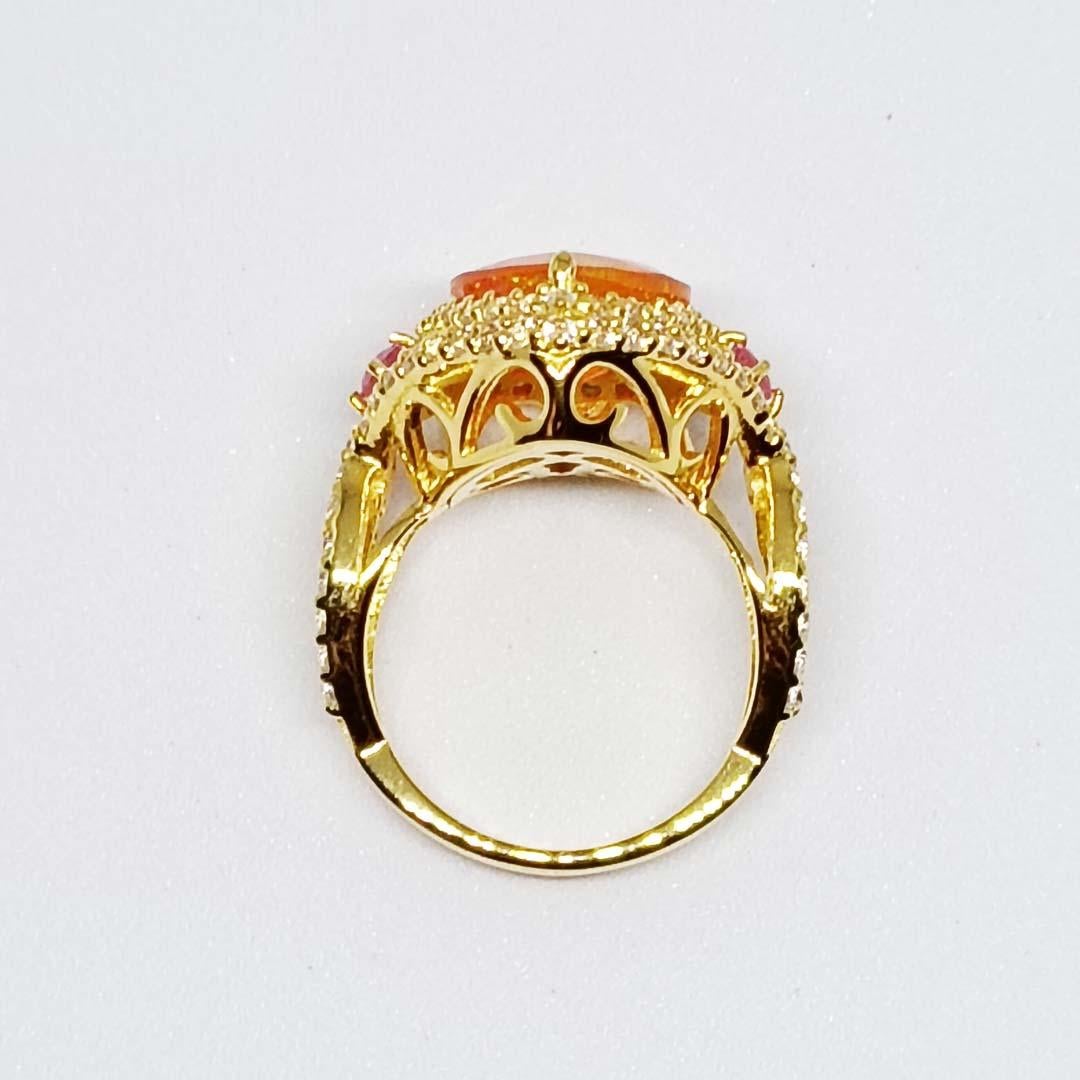 Women's 6.82 cts Orange Opal Ring. Sterling Silver on 18K gold Plated For Sale
