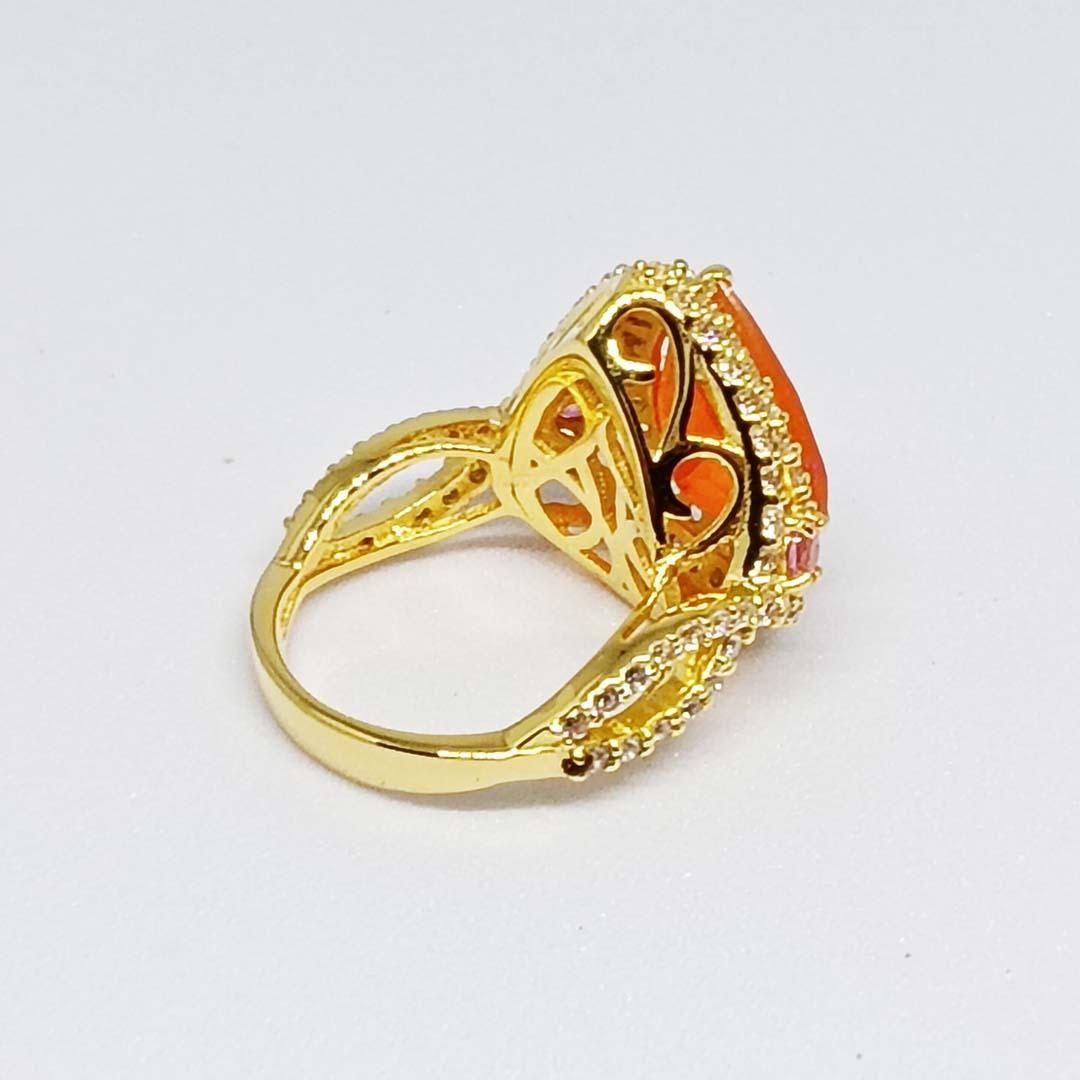 6.82 cts Orange Opal Ring. Sterling Silver on 18K gold Plated For Sale 1