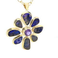 49.50 Carats Total Boulder Opal and Amethyst Pendant in Yellow Gold