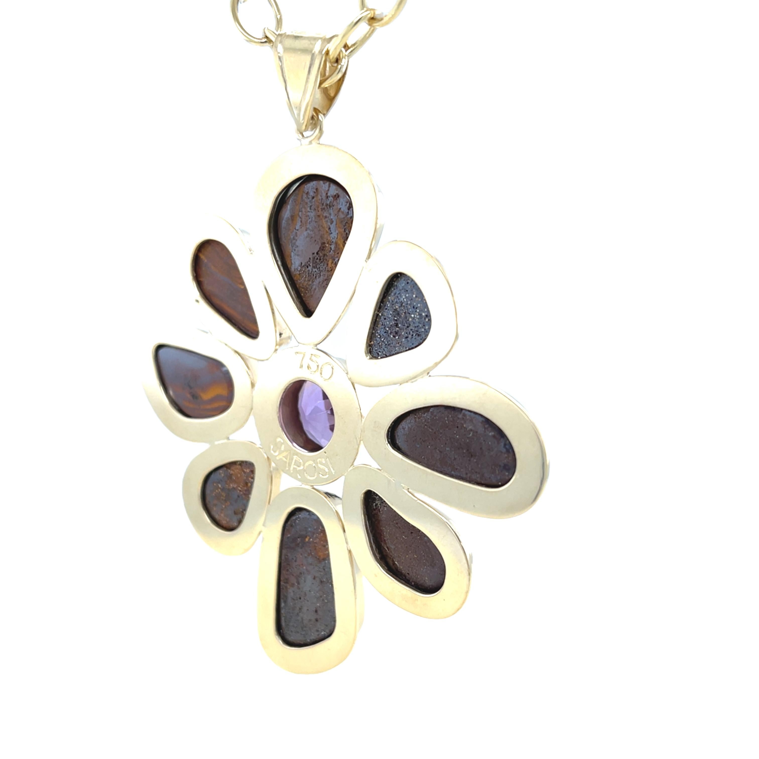 Non taillé 49.50 Carats Total Pendentif Opale Boulder et Améthyste en Or Jaune en vente