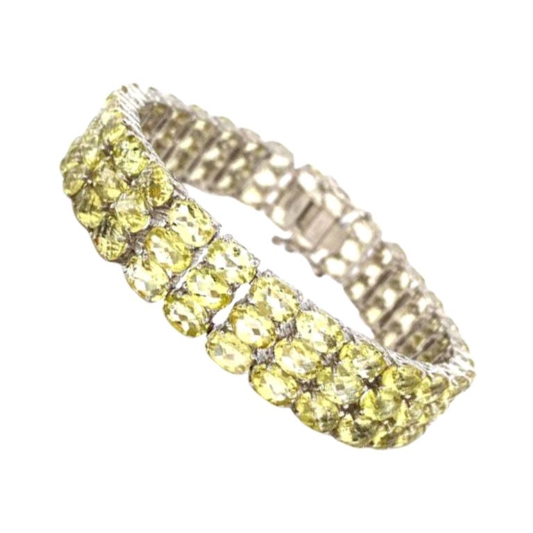 49.50 CT Lemon Topaz Gemstone Wide Women Bracelet for Wfe in 925 Sterling Silver For Sale