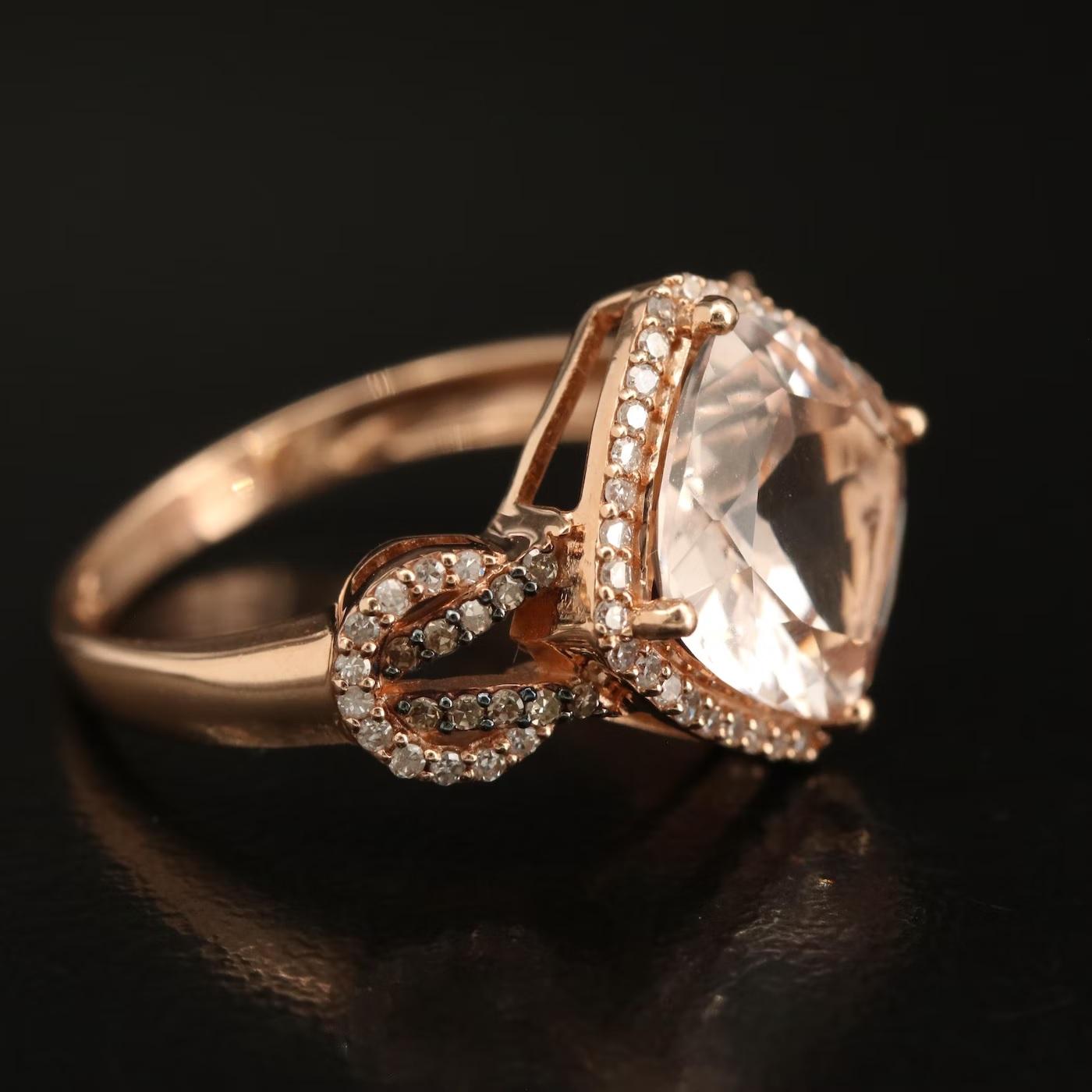 Round Cut $4950 / Effy Blush 14K Rose Gold Morganite and Diamond Ring, 3.65 TCW For Sale