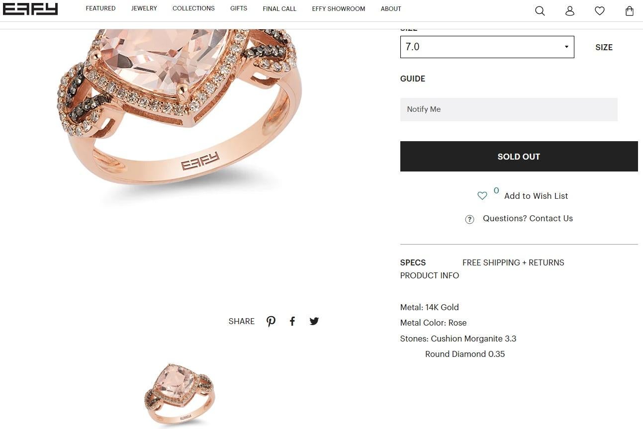 $4950 / Effy Blush 14K Rose Gold Morganite and Diamond Ring, 3.65 TCW For Sale 2
