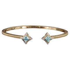 $4950 / New / Judith Ripka Designer Diamond & Topaz Hinged Bangle Bracelet / 14K