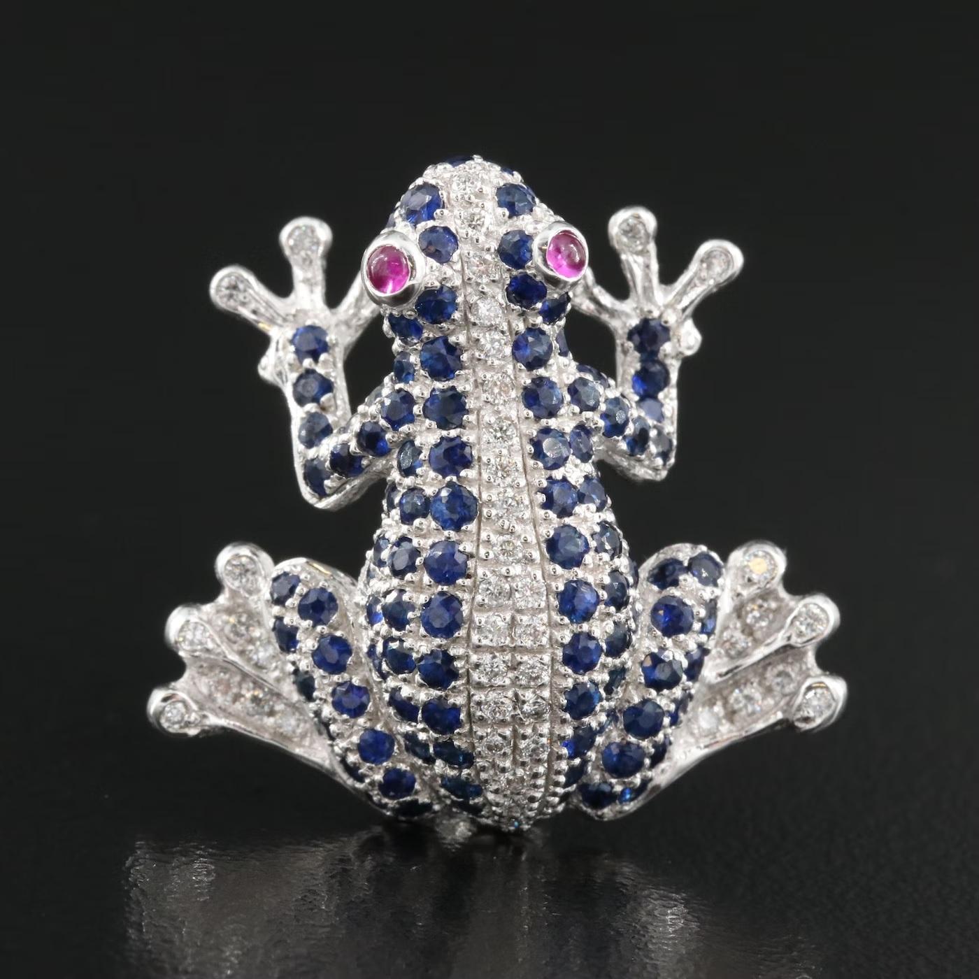 Designer Levian Pendant brooch (can be worn both ways with dedicated pin for the brooch, it can also be used as a pendant)

NEW with tags, Tag Price $4950

14K solid White Gold

Diamond, Blue Sapphire and Ruby, excellent quality natural

Very Heavy,