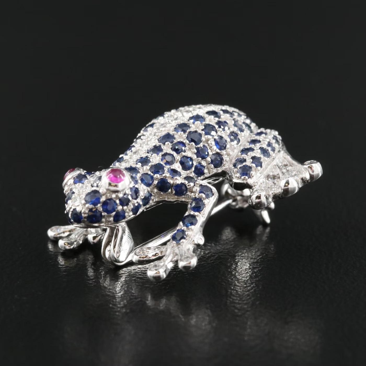 $4950 / New / Levian 3D Frog Pendant Brooch / Diamond, Sapphire & Ruby In New Condition In Rancho Mirage, CA