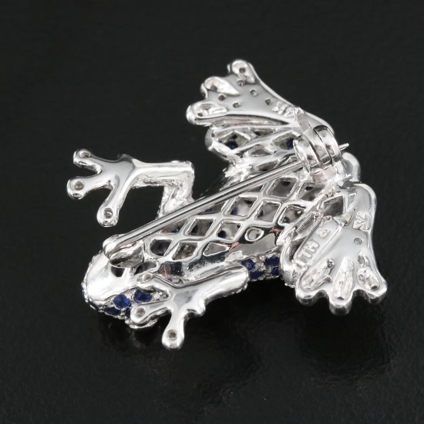 $4950 / New / Levian 3D Frog Pendant Brooch / Diamond, Sapphire & Ruby For Sale 1