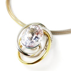 49.56 Pink Oval Kunzite and Diamond Swirl Choker in 18 Karat