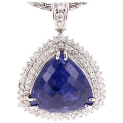 49.58 Carat Tanzanite Diamond 18 Karat White Gold Pendant with Chain Necklace