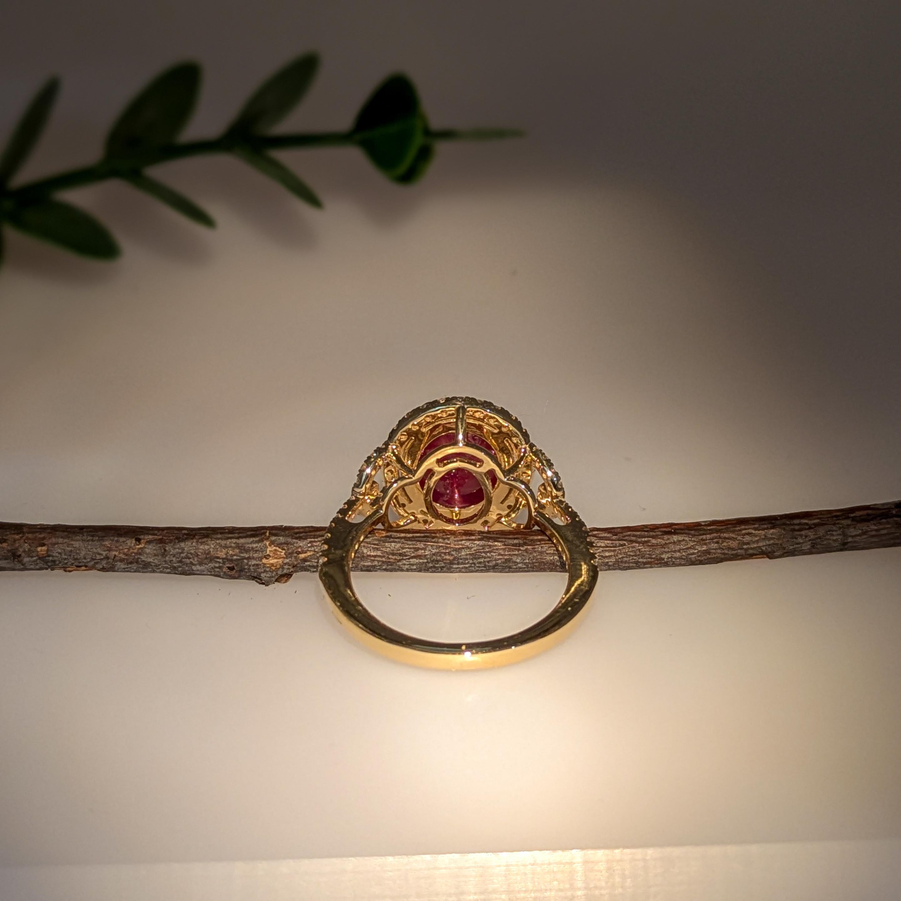 Art Deco 4.95ct Star Ruby Ring w Natural Diamond Halo in Solid 14K Gold  OV 11x8mm For Sale