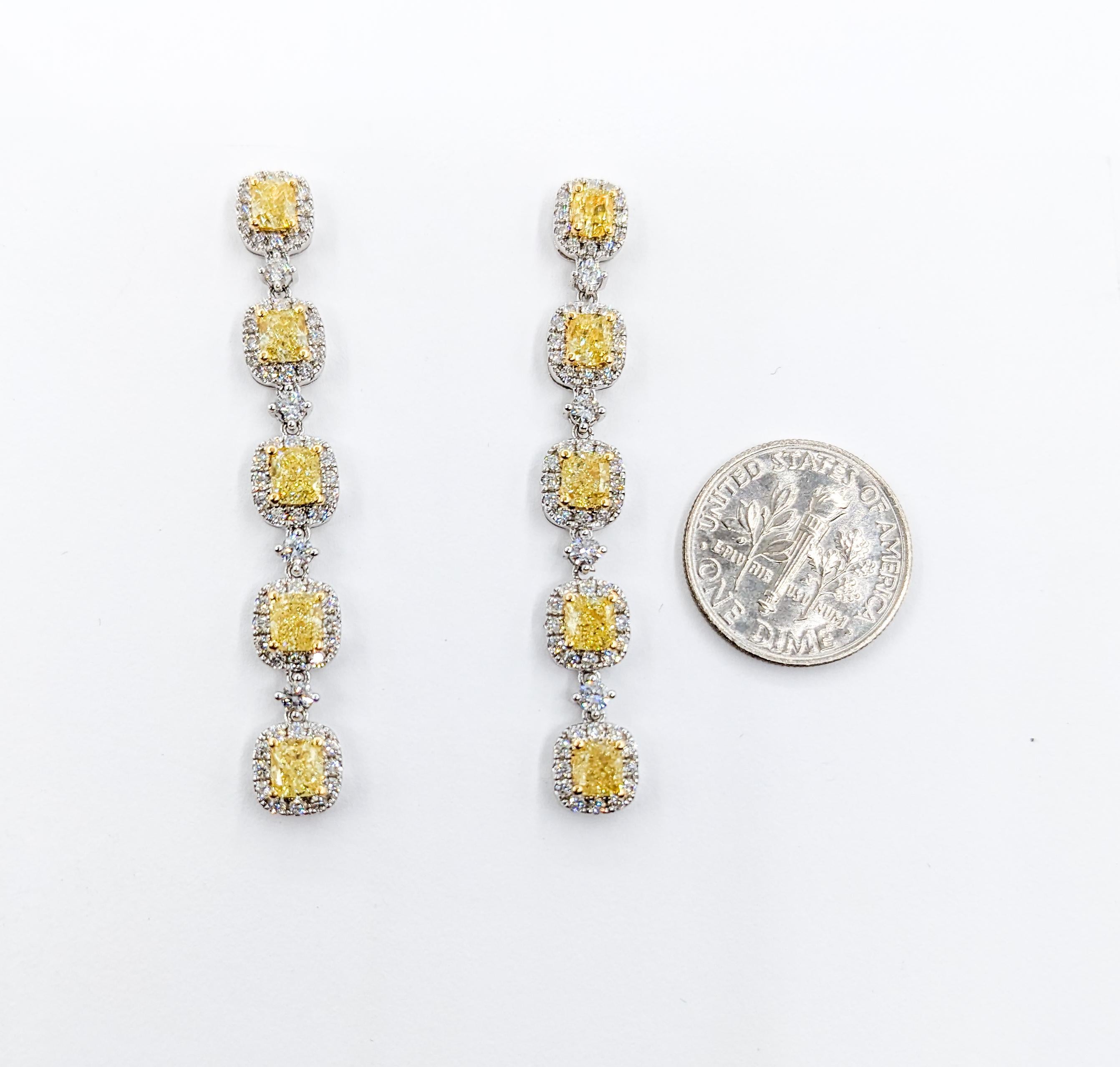 4.95ctw Fancy Yellow Diamond Halo Drop Earrings 18kt - 1.85