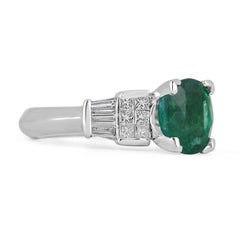 4.95tcw Natural Emerald Cushion Cut and Tapered Baguette Diamond Ring Platinum