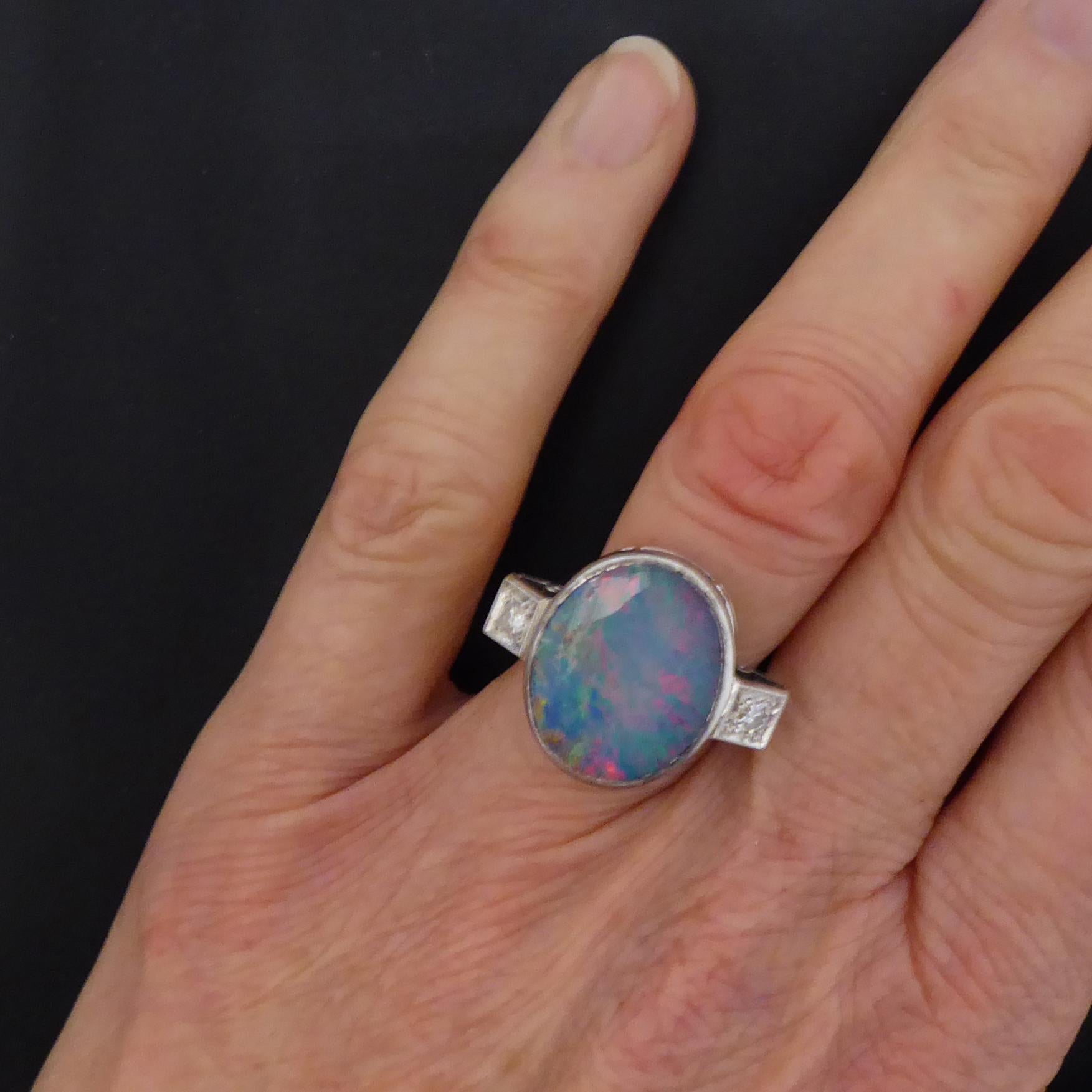 4.96 Carat Boulder Opal Ring with 0.16 Carat Diamond Set Shoulders 1
