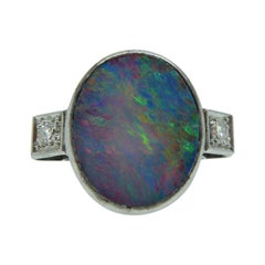 Vintage 4.96 Carat Boulder Opal Ring with 0.16 Carat Diamond Set Shoulders